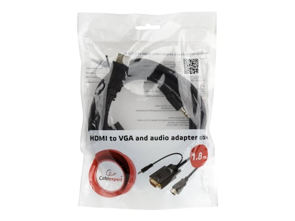 Cablexpert A-HDMI-VGA-03-6 - Adapterkabel - HDMI hann til HD-15 (VGA), mini-phone stereo 3.5 mm hann - 1.8 m - svart - tommelskruer, 1080p-støtte