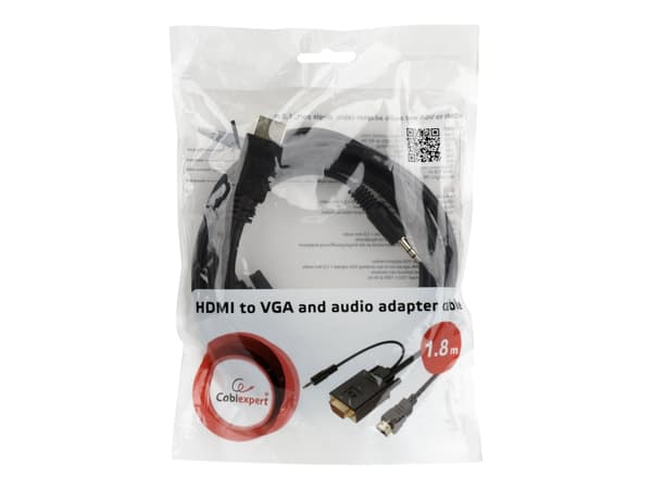 Cablexpert A-HDMI-VGA-03-6 - Adapterkabel - HDMI hann til HD-15 (VGA), mini-phone stereo 3.5 mm hann - 1.8 m - svart - tommelskruer, 1080p-støtte