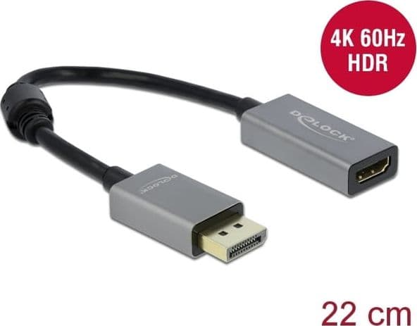 Delock - Video adapter - DisplayPort hann til HDMI hunn - 20 cm - grå, svart - 4K-støtte, aktiv