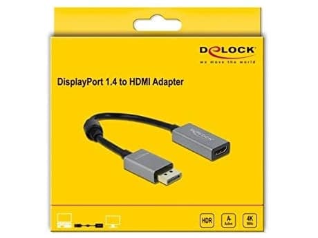 Delock - Video adapter - DisplayPort hann til HDMI hunn - 20 cm - grå, svart - 4K-støtte, aktiv
