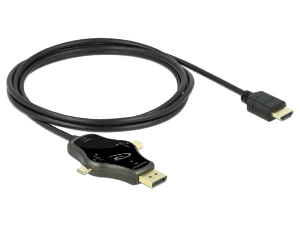 Delock 3 in 1 - Video adapter - DisplayPort, Mini DisplayPort, 24 pin USB-C hann til HDMI hann - 1.75 m - antrasitt - 4K-støtte
