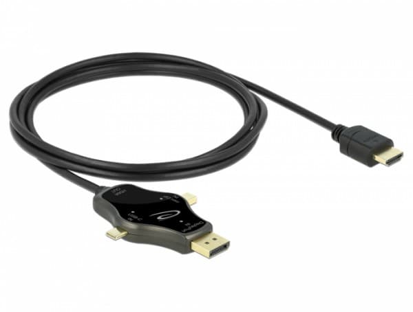 Delock 3 in 1 - Video adapter - DisplayPort, Mini DisplayPort, 24 pin USB-C hann til HDMI hann - 1.75 m - antrasitt - 4K-støtte