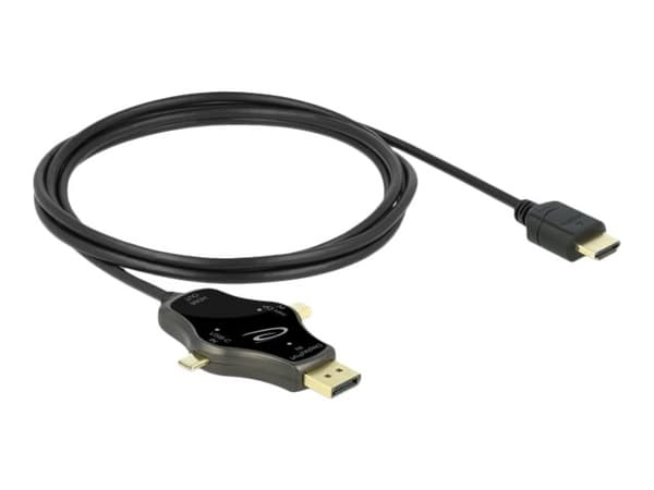 Delock 3 in 1 - Video adapter - DisplayPort, Mini DisplayPort, 24 pin USB-C hann til HDMI hann - 1.75 m - antrasitt - 4K-støtte