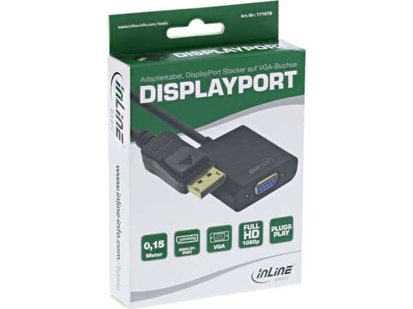 InLine 17197B, 0,15 m, VGA (D-Sub), DisplayPort, Hankjønn, Hunkjønn, Gull