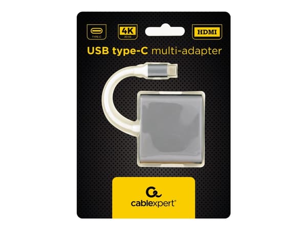 Gembird A-CM-HDMIF-02-SG - Videokort - 24 pin USB-C hane till HDMI, USB typ A, USB-C (enbart ström) hona - stöd för 4K