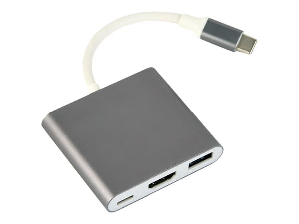 Gembird A-CM-HDMIF-02-SG - Videokort - 24 pin USB-C hane till HDMI, USB typ A, USB-C (enbart ström) hona - stöd för 4K