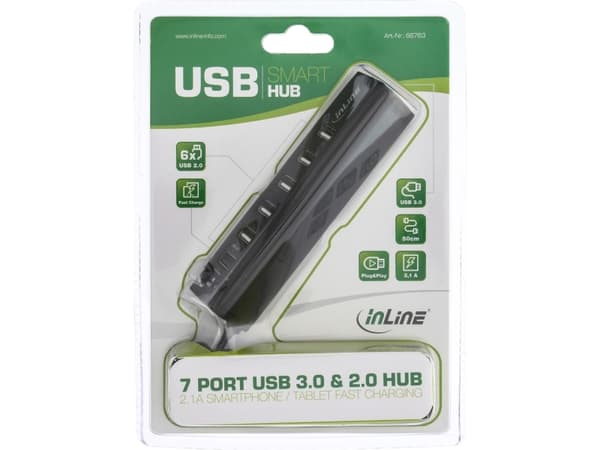 InLine 4043718232369, USB 3.2 Gen 1 (3.1 Gen 1) Type-A, USB 2.0, 5000 Mbit/s, Svart, ABS synthetics, ?DC