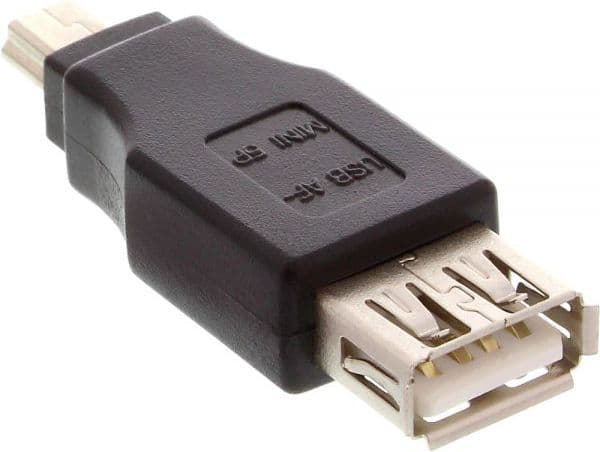 InLine 33500B, USB 2.0 A female, mini-5p USB 2.0 M, Svart
