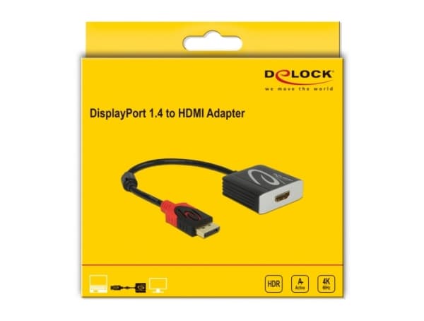 Delock - High Speed - video adapter - DisplayPort hann til HDMI hunn - 20 cm - grå, svart