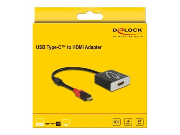 Delock - Videokort - 24 pin USB-C hane till HDMI hona - 20 cm - svart - stöd för 4K, aktiv