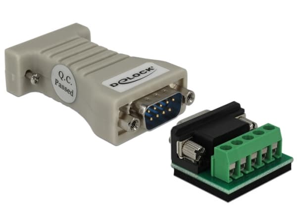 Delock muunnin 1 x Serial RS-232 DB9 naaras - 1 x Serial RS-422/485 DB9 uros ESD-suojauksella 15 kV - Sarjasovitin - RS-232 - RS-422/485 x 1 - beige
