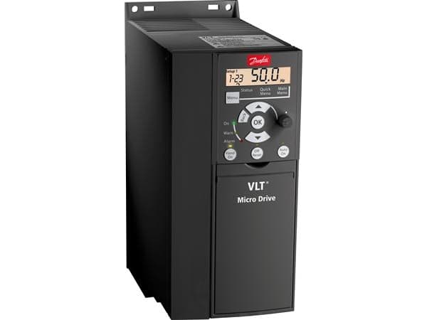 DANFOSS Taajuusmuuttaja Micro Drive FC51 3x400VAC ilman näyttöäIP20 korkeus 180 x leveys 75 x syvyys 1681,5kW- 3,7A jarruhakkurilla varustettuna