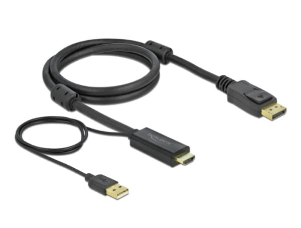 Delock - Video/lydkabel - HDMI, USB (kun strøm) hann til DisplayPort hann - 1 m - trippel beskyttelse - svart - 4K-støtte