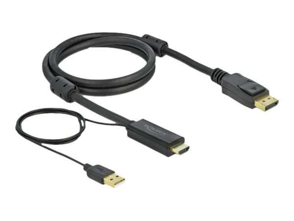 Delock - Video/lydkabel - HDMI, USB (kun strøm) hann til DisplayPort hann - 1 m - trippel beskyttelse - svart - 4K-støtte
