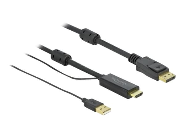 Delock - Video/lydkabel - HDMI, USB (kun strøm) hann til DisplayPort hann - 1 m - trippel beskyttelse - svart - 4K-støtte