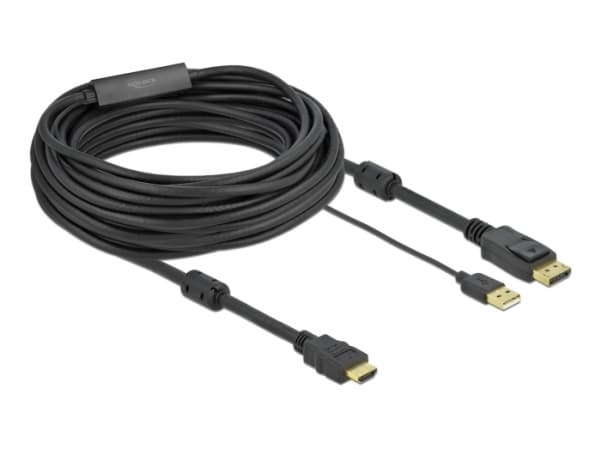 Delock - Video/lydkabel - HDMI, USB (kun strøm) hann til DisplayPort hann - 10 m - trippel beskyttelse - svart - 4K-støtte