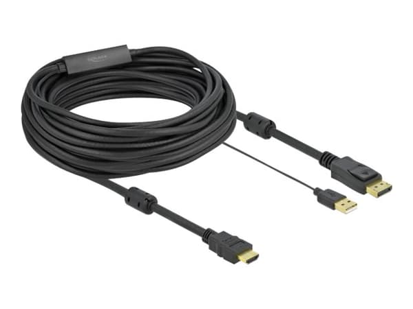 Delock - Video/lydkabel - HDMI, USB (kun strøm) hann til DisplayPort hann - 10 m - trippel beskyttelse - svart - 4K-støtte
