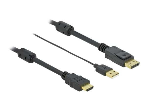 Delock - Video/lydkabel - HDMI, USB (kun strøm) hann til DisplayPort hann - 10 m - trippel beskyttelse - svart - 4K-støtte