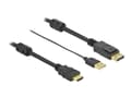 Miniatyrbilde 1 av 5: Delock - Video/lydkabel - HDMI, USB (kun strøm) hann til DisplayPort hann - 10 m - trippel beskyttelse - svart - 4K-støtte