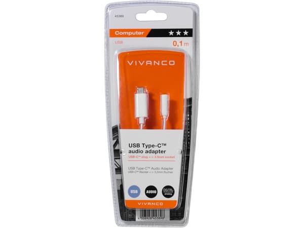 Vivanco CC UC A 1, 3.5mm, Hunkjønn, USB, Hankjønn, 0,1 m, Hvit