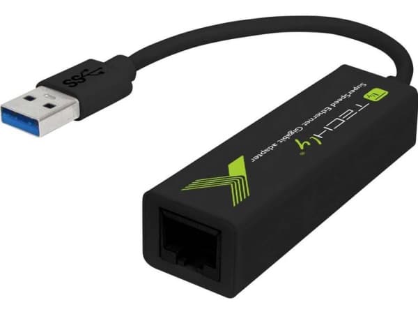Techly IDATA USB-ETGIGA3T2, RJ-45, USB 2.0 Typ-A, 0,1 m, Sort