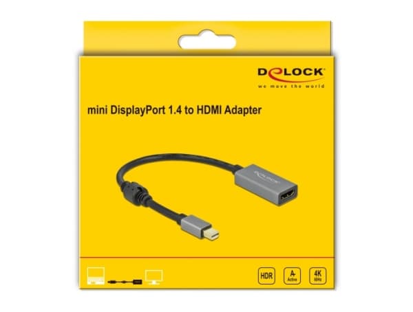 Delock - High Speed - adapterkabel - DisplayPort hann til HDMI hunn - 20 cm - grå, svart - aktiv