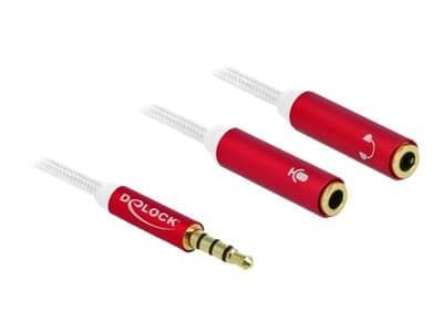 Delock - Hodetelefonadapter - 4-polsminijakk hann til 4-polsminijakk hunn - 20 cm - hvit, rød