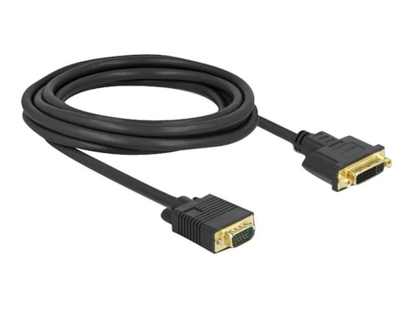 Delock - Adapterikaapeli - enkeltlink - DVI-I (hun) til HD-15 (VGA) (han) - 3 m - tommelskruer - sort