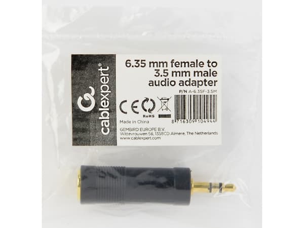 Gembird A-6.35F-3.5M, 6.35 mm, 3,5 mm, Svart