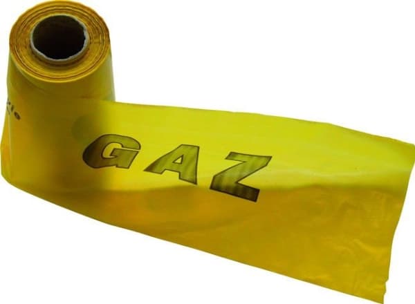 Weba 20 gul advarselstape med metallinnsats og "gass"-trykk 100mb (50-01-0000-69)