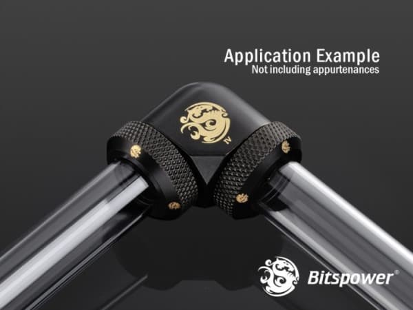 Bitspower Carbon Black, puristusmutka, messinki, musta, hiilikuitu, 90°, RoHS, 1 kpl