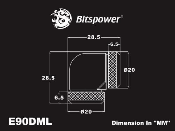 Bitspower Carbon Black, puristusmutka, messinki, musta, hiilikuitu, 90°, RoHS, 1 kpl