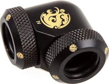 Bitspower Carbon Black, puristusmutka, messinki, musta, hiilikuitu, 90°, RoHS, 1 kpl