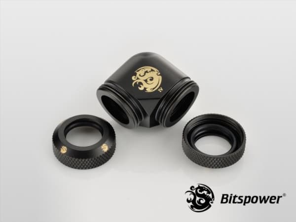 Bitspower Carbon Black, puristusmutka, messinki, musta, hiilikuitu, 90°, RoHS, 1 kpl