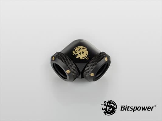 Bitspower Carbon Black, puristusmutka, messinki, musta, hiilikuitu, 90°, RoHS, 1 kpl