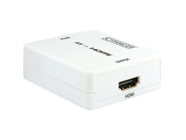 Schwaiger HDMRCA01 513, Videoomvandlare, scaler, Vit, 1920 x 1080 pixlar, 720p, 1080p, NTSC 3.58, NTSC 4.43, PAL, PAL M, PAL N, SECAM, 3 x RCA
