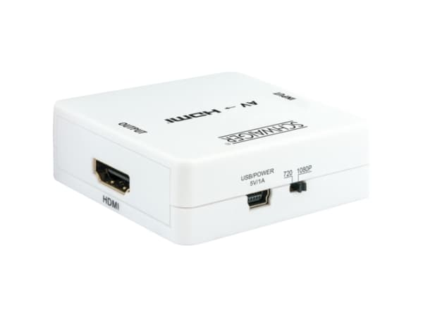 Schwaiger HDMRCA01 513, Videoomvandlare, scaler, Vit, 1920 x 1080 pixlar, 720p, 1080p, NTSC 3.58, NTSC 4.43, PAL, PAL M, PAL N, SECAM, 3 x RCA