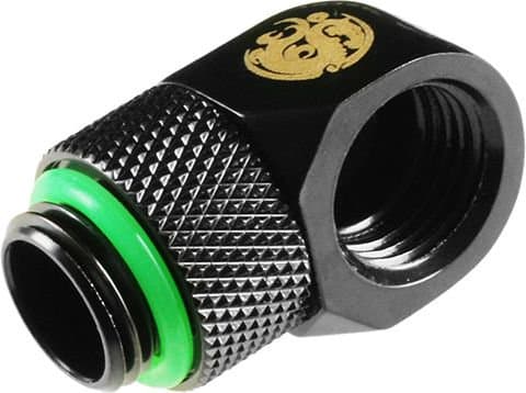 Bitspower-adapter 90 grader G1/4 tommer hann til G1/4 tommer hunn - roterbar, matt svart