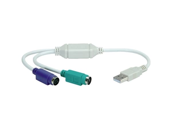 VALUE USB to 2x PS/2, 0,3 m, 2x 6-p Mini-DIN, USB A, Hankjønn, Hunkjønn, Grå