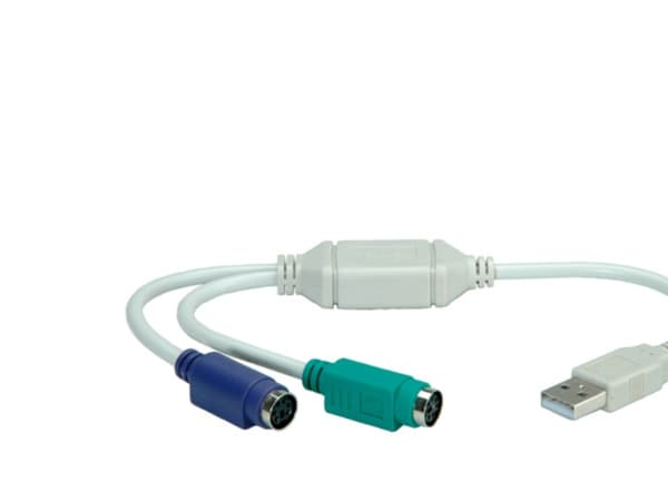 VALUE USB to 2x PS/2, 0,3 m, 2x 6-p Mini-DIN, USB A, Hankjønn, Hunkjønn, Grå