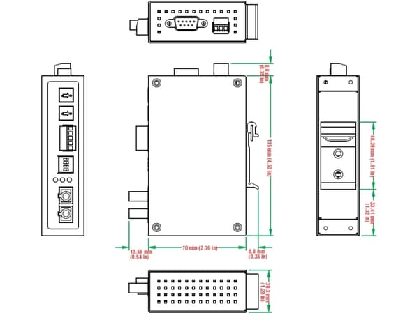 Moxa ICF-1150I-M-SC, 0 - 60 °C, 5 - 95 %, 30,3 x 70 x 115 mm, 12 - 48 V, 163 mA, UL, CE, FCC, ATEX, UL/cUL