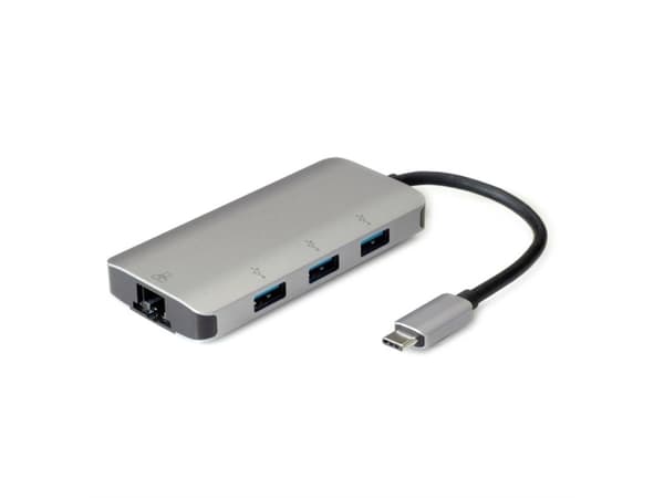 ROLINE 12.02.1108, USB 3.2 Gen 1 (3.1 Gen 1) Type-C, Grå, RJ-45, USB 3.2 Gen 1 (3.1 Gen 1) Type-A, Nettverk, Windows 7, Windows 8, Windows XP, 13 mm