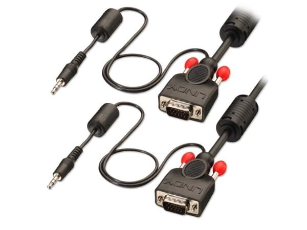 Lindy 37299, 2 m, VGA (D-Sub) + 3,5 mm, VGA (D-Sub) + 3,5 mm, hane, hane, svart, röd