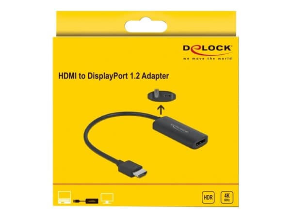 Delock - Adapter för video / ljud - HDMI, Mikro-USB typ B (endast ström) till DisplayPort hona - 24 cm - svart - 4K60Hz (3840 x 2160) stöd, Lontium L