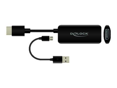 Delock - Adapter för video / ljud - HDMI, Mikro-USB typ B (endast ström) till DisplayPort hona - 24 cm - svart - 4K60Hz (3840 x 2160) stöd, Lontium L