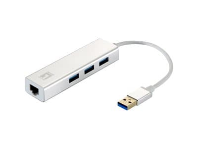 LevelOne USB-0503 - Hubb - 3 x SuperSpeed USB 3.0 + 1 x 10/100/1000 - skrivbordsmodell Silver, Vit