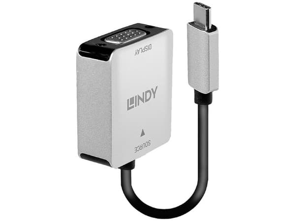 Lindy 43295, 0,12 m, USB Type-C, VGA (D-Sub), hane, hona, rak
