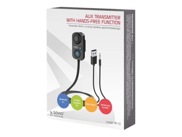SAVIO TR-13 - Bluetooth-håndfri / FM-sender for mobiltelefon - svart
