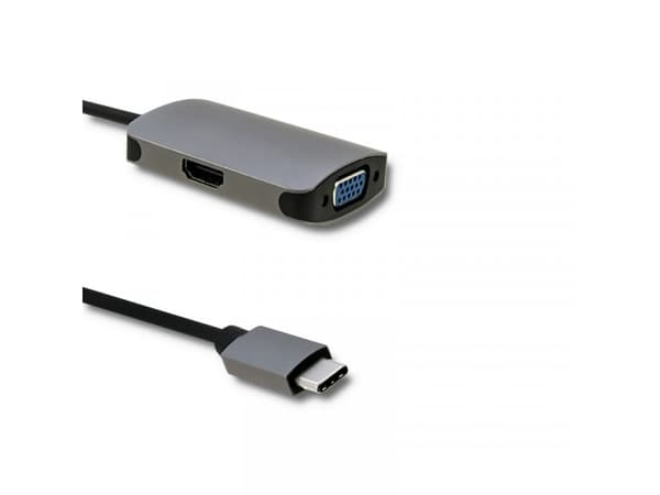 Qoltec - Video adapter - 24 pin USB-C hann til 15 pin D-Sub (DB-15), HDMI hunn - 21 cm - grå