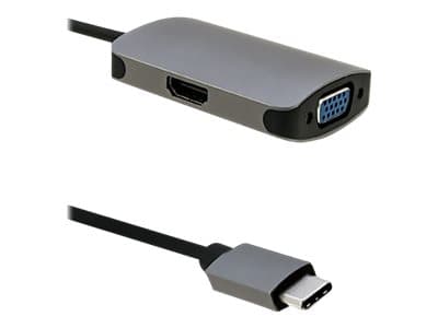 Qoltec - Video adapter - 24 pin USB-C hann til 15 pin D-Sub (DB-15), HDMI hunn - 21 cm - grå Grå